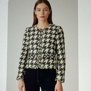 IRO Paris Hope Tweed Houndstooth Wool Blend Jacket Black White Womens Sz M